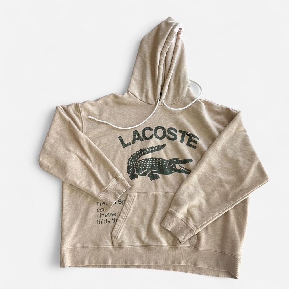 Lacoste Loose Fit oatmeal heather pullover hoodie size US 3XL (FR 8)